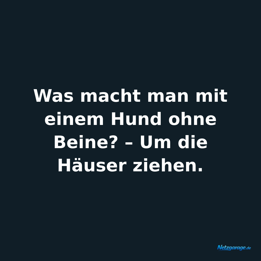 Was macht man mit einem Hund ohne Beine? – Um die Häuser ziehen.